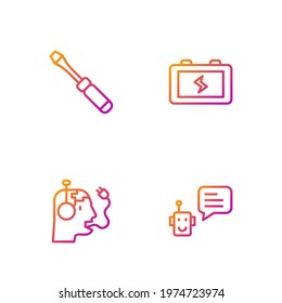 Set line Bot, Robot charging battery, Screwdriver and Battery. Gradient color icons. Vector