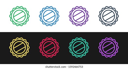 Set line Bottle cap icon isolated on black and white background.  Vector Illustration