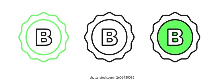 Set line Bottle cap with inscription beer icon isolated on white background.  Vector