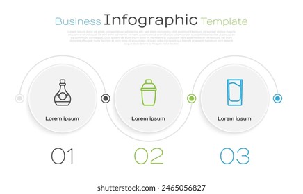 Set line Bottle of cognac or brandy, Cocktail shaker and Shot glass. Business infographic template. Vector