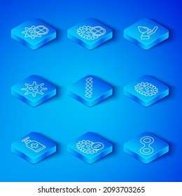 Set line Bottle of liquid antibacterial soap, Virus, Negative virus, Washing hands with, Shield protecting from and  icon. Vector