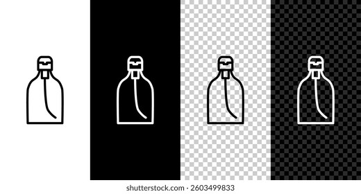 Set line Bottle of liquid antibacterial soap with dispenser icon isolated on black and white background. Disinfection, hygiene, skin care.  Vector Illustration