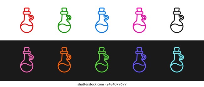 Set line Bottle of olive oil icon isolated on black and white background. Jug with olive oil icon.  Vector