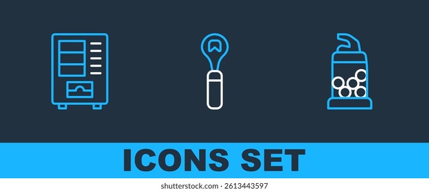 Set line Bottle opener, Vending machine and  icon. Vector