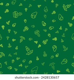 Set line Bottle with potion, Burning candle and Moon stars on seamless pattern. Vector