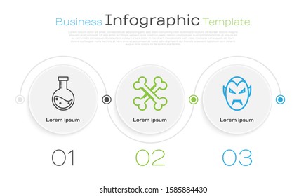 Set line Bottle with potion , Crossed bones  and Vampire . Business infographic template. Vector