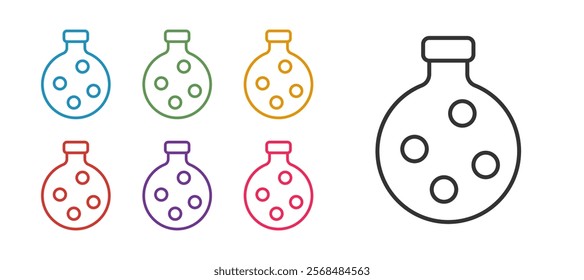 Set line Bottle with potion icon isolated on white background. Flask with magic potion. Happy Halloween party. Set icons colorful. Vector