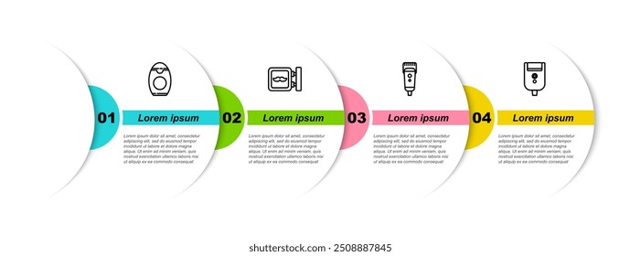 Set line Bottle of shampoo, Barbershop, Electrical hair clipper or shaver and razor blade for men. Business infographic template. Vector