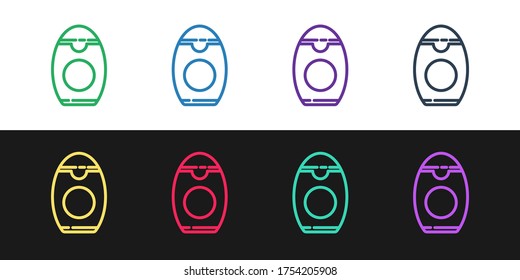 Set line Bottle of shampoo icon isolated on black and white background. Vector Illustration