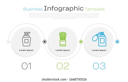 Set line Bottle of shampoo, Shaving brush and Aftershave bottle with atomizer. Business infographic template. Vector