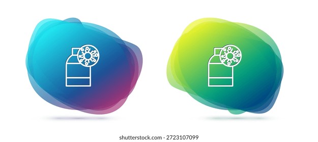 Definir a linha Garrafa com vírus e bactérias ícone isolado no fundo branco. Análise de micro-organismos, pesquisa, diagnóstico. Banner abstrato com formas líquidas. Ilustração de vetor