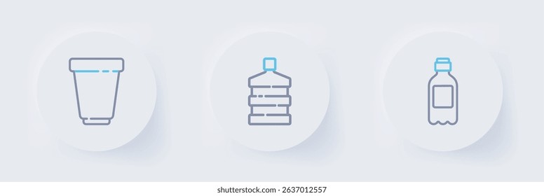 Set line Bottle of water, Big bottle with clean and Water filter cartridge icon. Vector
