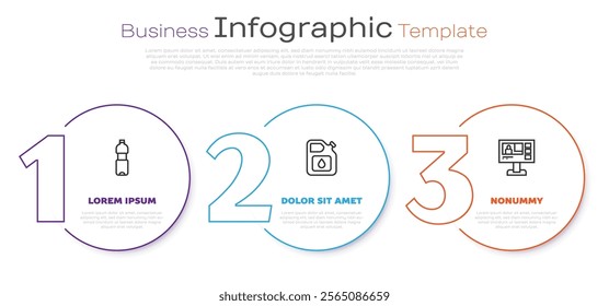 Set line Bottle of water, Canister for gasoline and Television report. Business infographic template. Vector