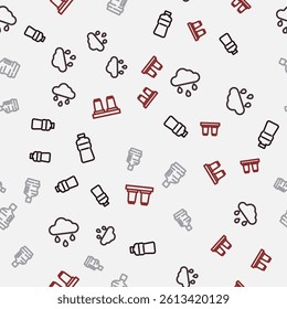 Set line Bottle of water, Cloud with rain, Big bottle clean and Water filter cartridge on seamless pattern. Vector