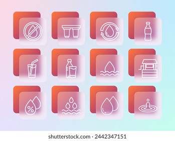 Botella de agua, gota de agua, con vidrio, reciclar agua limpia, prohibido y filtro cartucho icono. Vector
