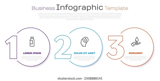 Set line Bottle of water, Water drop and Washing hands with soap. Business infographic template. Vector