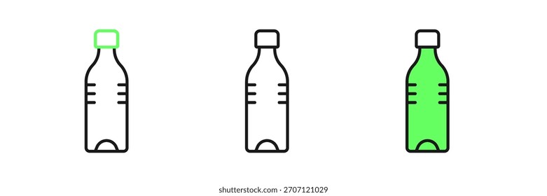 Definir linha Bottle of water icon isolado no fundo branco. Sinal de refrigerante aqua.  Vetor