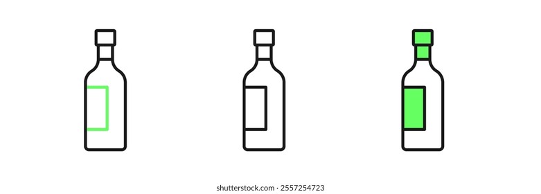 Set line Bottle of wine icon isolated on white background.  Vector