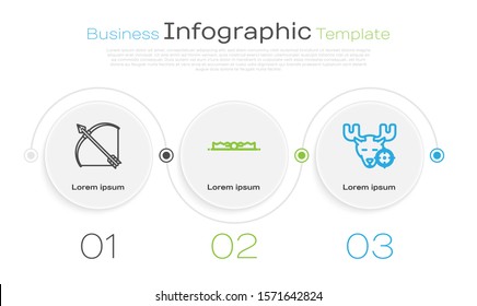 Set line Bow and arrow in quiver, Trap hunting and Hunt on moose with crosshairs. Business infographic template. Vector