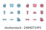 Set line Bow tie, Mustache, Wooden beer mug, Gold coin with four leaf clover, Leprechaun hat, Street signboard, Glass of and Witch cauldron icon. Vector
