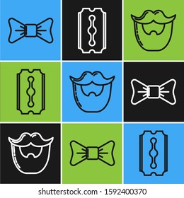 Set line Bow tie, Mustache and beard and Blade razor icon. Vector