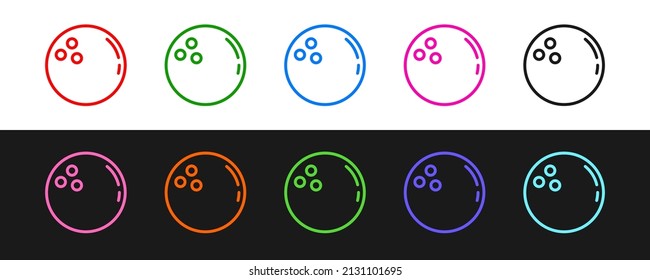 Set line Bowling ball icon isolated on black and white background. Sport equipment.  Vector