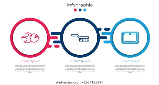 Set line Bowling ball, Pool table brush and Billiard. Business infographic template. Vector