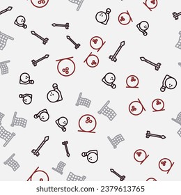 Set line Bowling pin and ball, Medieval arrows, Checkered flag and  on seamless pattern. Vector