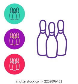 Set line Bowling pin icon isolated on white background. Juggling clubs, circus skittles. Set icons colorful. Vector