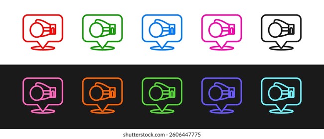 Set line Boxing glove icon isolated on black and white background.  Vector