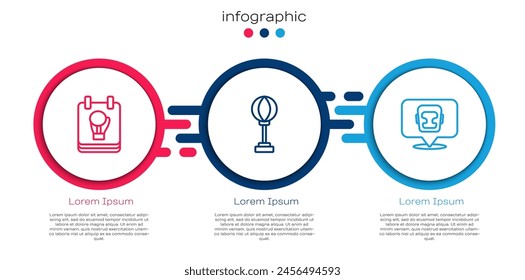 Set line Boxing glove, Punching bag and helmet. Business infographic template. Vector