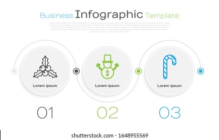 Set line Branch viburnum or guelder rose, Christmas snowman and Christmas candy cane with stripes. Business infographic template. Vector