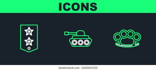 Definir linha de bronze juntas, Chevron e ícone de tanque militar. Vetor