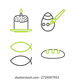 Set-Linie Brotlaib, christlicher Fisch, Osterei und Malpinsel und Kerzen-Symbol. Vektorgrafik