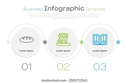 Set line Bread loaf, Easter cake and eggs and Holy bible book. Business infographic template. Vector