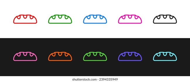 Set line Bread loaf icon isolated on black and white background.  Vector