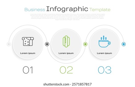 Set line Bread toast, Hotdog sandwich and Coffee cup. Business infographic template. Vector