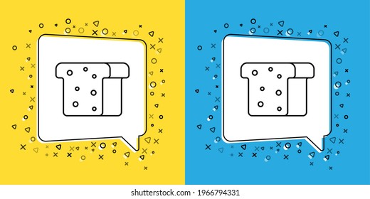 Set line Bread toast for sandwich piece of roasted crouton icon isolated on yellow and blue background. Lunch, dinner, breakfast snack.  Vector