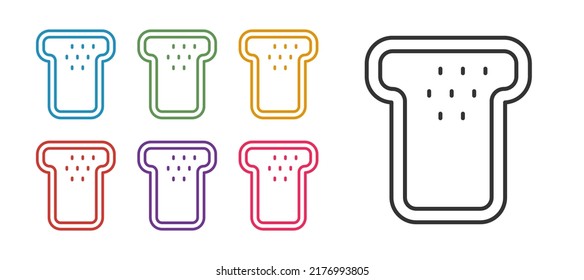 Set line Bread toast for sandwich piece of roasted crouton icon isolated on white background. Lunch, dinner, breakfast snack. Set icons colorful. Vector