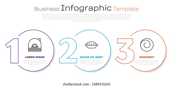 Set line Brick stove , Homemade pie  and Roll bun with cinnamon . Business infographic template. Vector