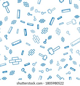 Steine, Holzaxt und Lineal auf nahtloses Muster setzen. Vektorgrafik