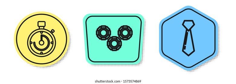 Set line Briefcase, Gear and Tie. Colored shapes. Vector