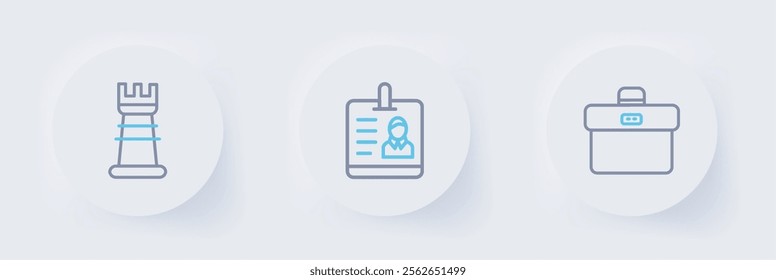 Set line Briefcase, Identification badge and Business strategy icon. Vector