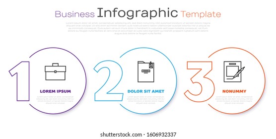 Set line Briefcase, Personal folder and Blank notebook and pen. Business infographic template. Vector