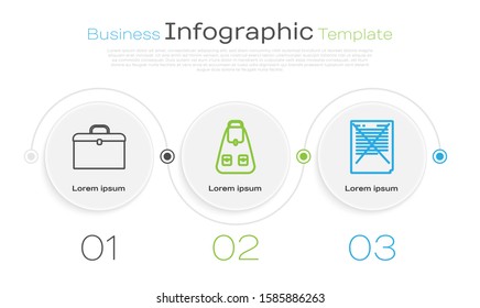 Set line Briefcase, School backpack and Exam paper with incorrect answers survey. Business infographic template. Vector