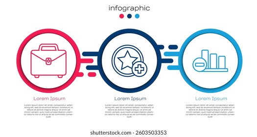 Set line Briefcase, Star and Pie chart infographic. Business infographic template. Vector