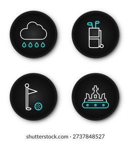 Set line British crown, Golf flag, bag with clubs and Cloud rain icon. Vector