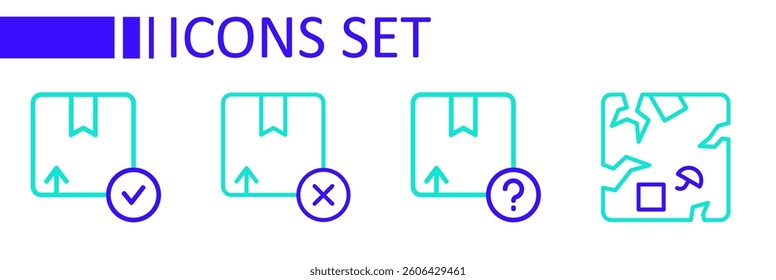 Set line Broken cardboard box, Carton,  and  icon. Vector