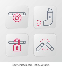Set line Broken cigarette, No smoking, Inhaler and  icon. Vector