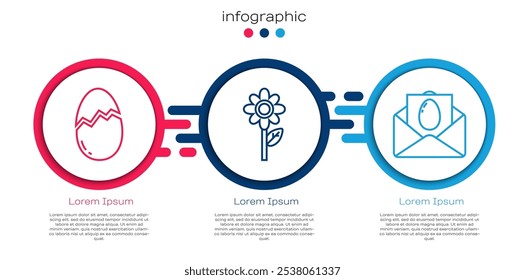 Set line Broken egg, Flower and Greeting card with Happy Easter. Business infographic template. Vector